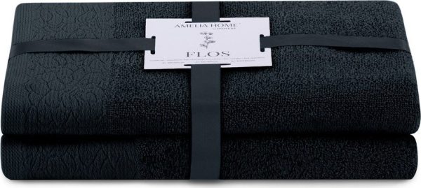 Černé froté bavlněné ručníky a osušky v sadě 2 ks Flos – Restilo