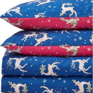 Červené/modré bavlněné povlečení na dvoulůžko/prodloužené 230x220 cm Christmas Reindeer – Their Nibs