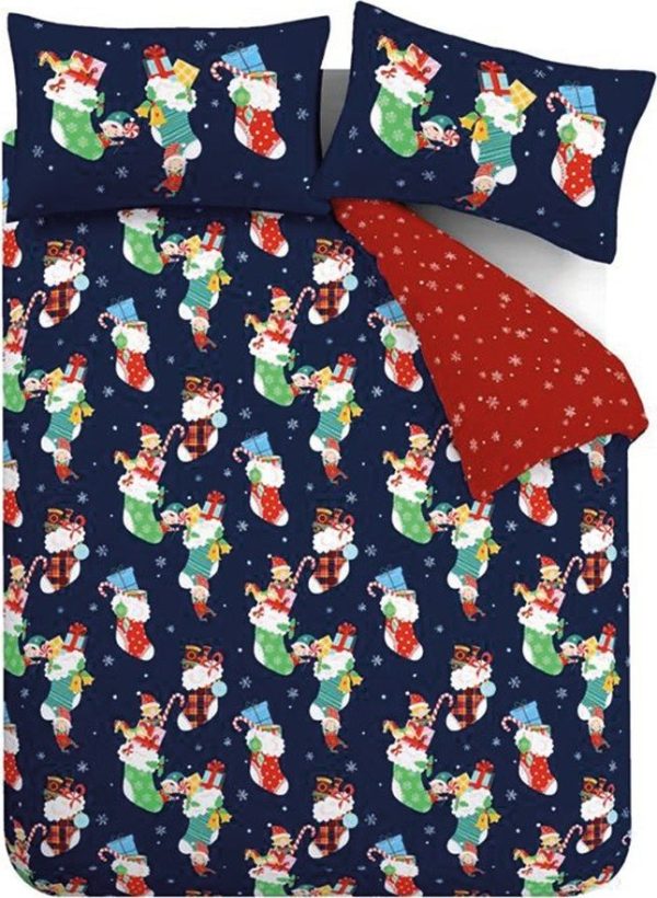 Červené/modré dětské povlečení na dvoulůžko 200x200 cm Christmas Elves – Catherine Lansfield