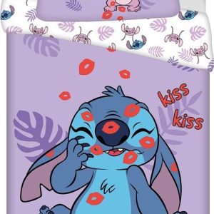 Fialové bavlněné dětské povlečení na jednolůžko 140x200 cm Lilo and Stitch "Kiss" – Jerry Fabrics