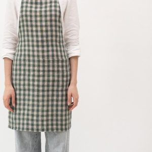 Lněná zástěra Forest Green Gingham – Linen Tales