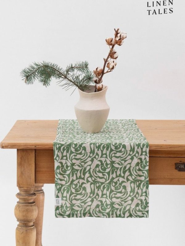 Lněný běhoun na stůl 40x200 cm Evergreen Damask – Linen Tales