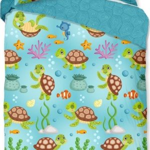Modré bavlněné dětské povlečení na jednolůžko/prodloužené 140x220 cm Turtles – Good Morning