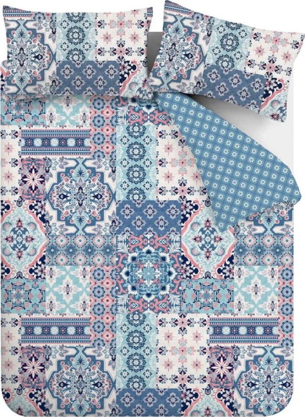 Modré povlečení na dvoulůžko/prodloužené 230x220 cm Boho Patchwork – Catherine Lansfield
