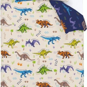 Modré/béžové dětské povlečení na dvoulůžko 200x200 cm Prehistoric Dinosaurs – Catherine Lansfield