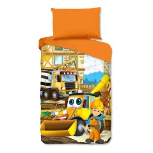 Oranžové bavlněné dětské povlečení na jednolůžko 140x200 cm Building – Good Morning