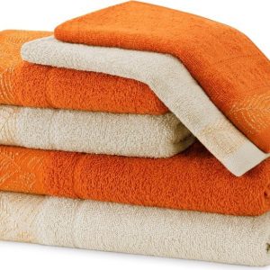 Oranžové/béžové froté bavlněné ručníky a osušky v sadě 6 ks Bellis – Restilo