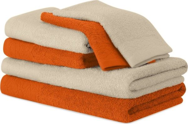 Oranžové/béžové froté bavlněné ručníky a osušky v sadě 6 ks Flos – Restilo