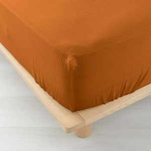 Oranžové/hnědé mušelínové prostěradlo 160x200 cm Angelia – douceur d'intérieur