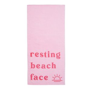 Růžová froté bavlněná plážová osuška 76x160 cm Resting Beach Face – Sassy B