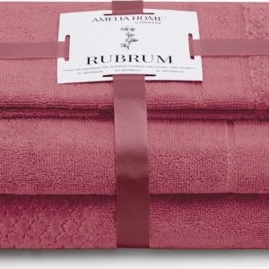Růžové froté bavlněné ručníky a osušky v sadě 3 ks Rubrum – Restilo