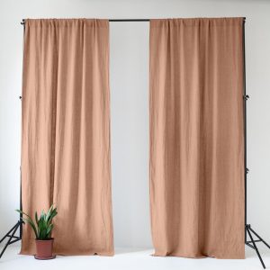 Růžový/hnědý lněný závěs 140x330 cm Cafe Creme – Linen Tales