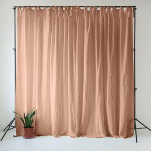 Růžový/hnědý lněný závěs 140x200 cm Cafe Creme – Linen Tales