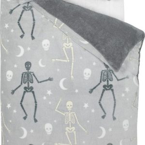 Šedé dětské povlečení se svítícím efektem na dvoulůžko z mikroplyše 200x200 cm Halloween Skeleton – Catherine Lansfield