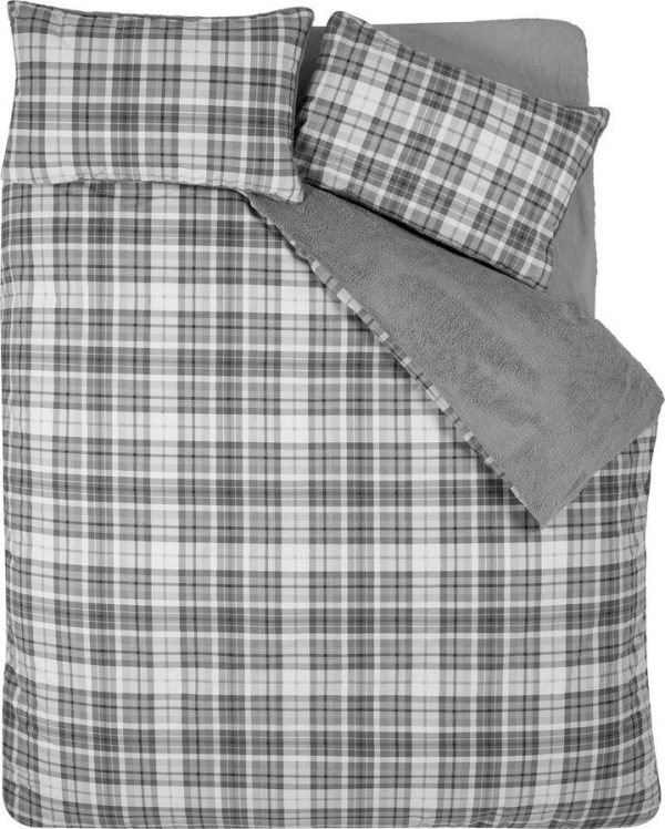 Šedé povlečení na dvoulůžko s beránkem 200x200 cm Cosy Sherpa Check – Catherine Lansfield