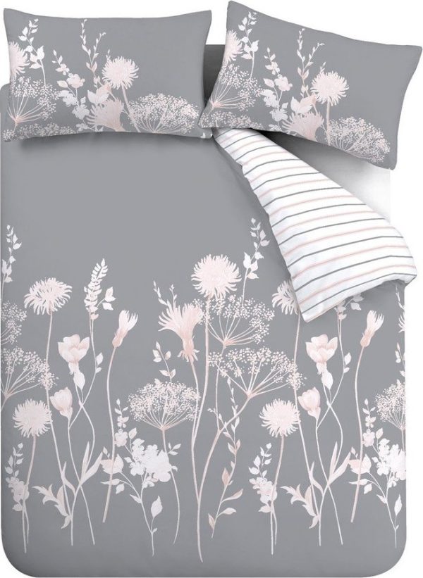 Šedé povlečení na dvoulůžko 200x200 cm Meadowsweet Floral – Catherine Lansfield