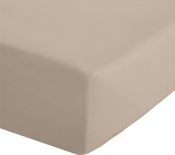 Světle hnědé napínací perkálové prostěradlo 90x190 cm Easy Iron Percale – Catherine Lansfield