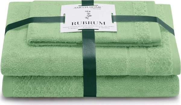 Světle zelené froté bavlněné ručníky a osušky v sadě 3 ks Rubrum – Restilo