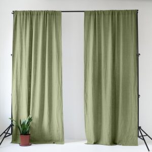 Světle zelený lněný závěs 140x170 cm Sage – Linen Tales