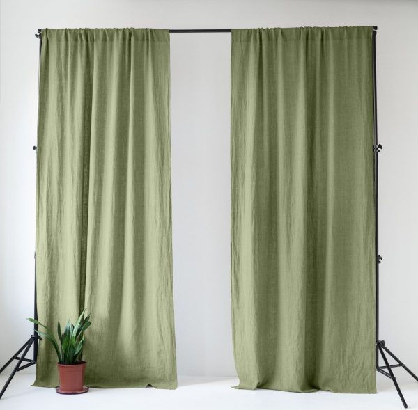 Světle zelený lněný závěs 140x300 cm Sage – Linen Tales
