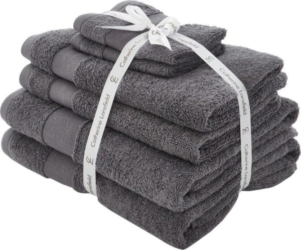 Tmavě šedé froté bavlněné ručníky a osušky v sadě 6 ks Anti-Bacterial – Catherine Lansfield