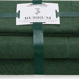 Tmavě zelené froté bavlněné ručníky a osušky v sadě 3 ks Rubrum – Restilo