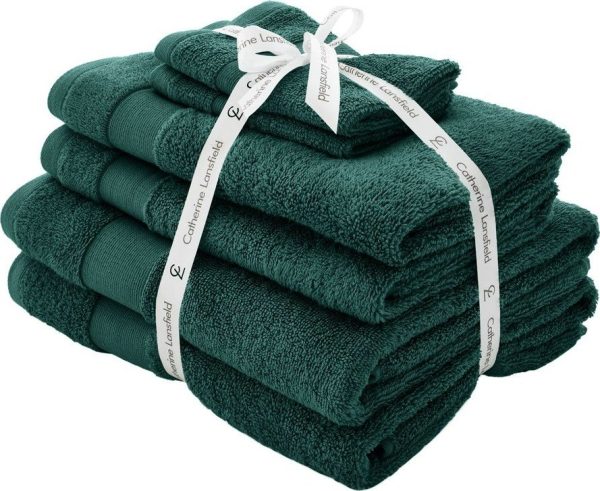 Tmavě zelené froté bavlněné ručníky a osušky v sadě 6 ks Anti-Bacterial – Catherine Lansfield