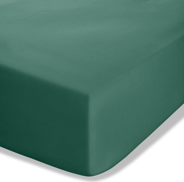Tmavě zelené napínací perkálové prostěradlo 150x200 cm Easy Iron Percale – Catherine Lansfield