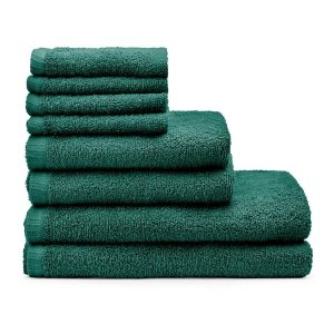 Tmavě zelené rychleschnoucí/froté bavlněné ručníky a osušky v sadě 8 ks Quick Dry – Catherine Lansfield