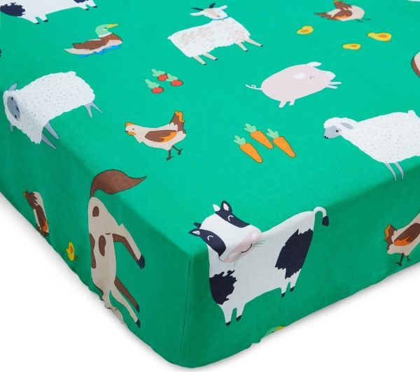 Zelené napínací dětské prostěradlo do postýlky 70x140 cm Farmyard Animals – Catherine Lansfield