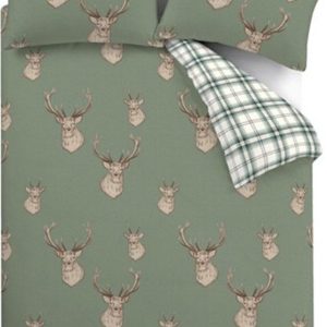 Zelené povlečení na dvoulůžko/prodloužené 230x220 cm Stag Check – Catherine Lansfield
