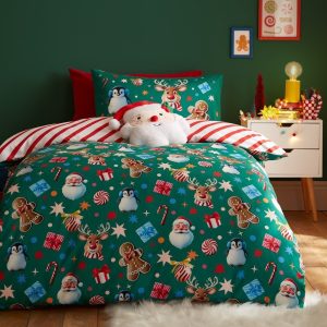 Zelené povlečení na jednolůžko 135x200 cm Christmas Icons – Catherine Lansfield