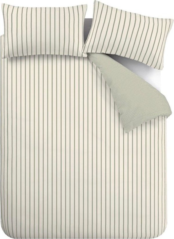 Zelené/krémové bavlněné povlečení na dvoulůžko 200x200 cm Hampton Stripe – Bianca