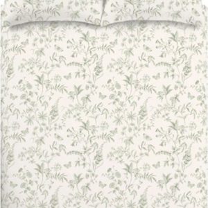 Zelené/krémové bavlněné povlečení na dvoulůžko 200x200 cm Thea Floral – Bianca