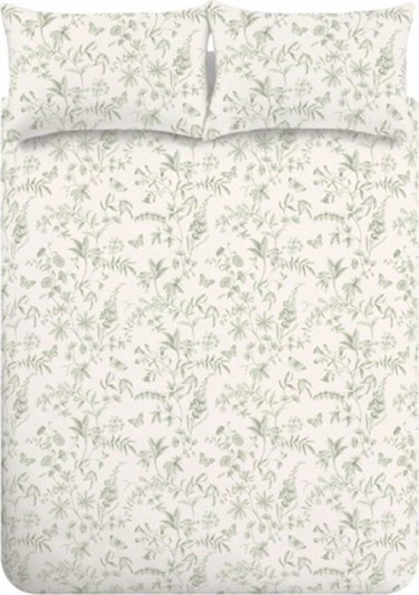 Zelené/krémové bavlněné povlečení na dvoulůžko 200x200 cm Thea Floral – Bianca
