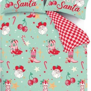 Zelené/růžové povlečení na jednolůžko 135x200 cm Santa's Howdy Christmas – Catherine Lansfield