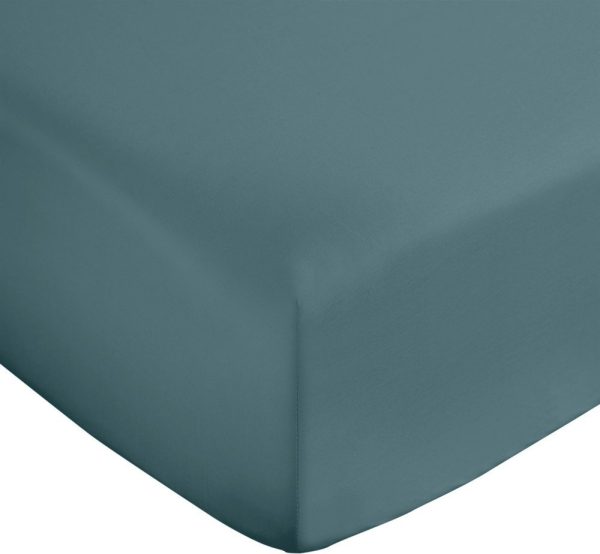 Zelenomodré napínací prostěradlo z bavlněného saténu 90x190 cm Cotton Sateen – Bianca