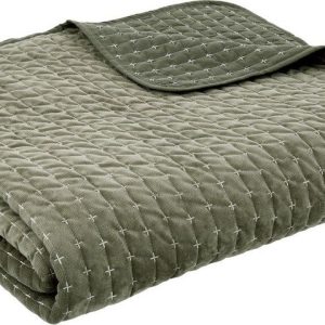 Zelený sametový prošívaný přehoz 240x260 cm Attica Velvet Embroidered – Bianca