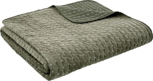 Zelený sametový prošívaný přehoz 240x260 cm Attica Velvet Embroidered – Bianca