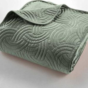 Zelený sametový set přehozu a povlaku na polštář 240x260 cm Solange – douceur d'intérieur