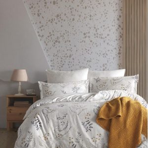 Béžové povlečení na dvoulůžko/prodloužené z bavlny Renforcé 240x220 cm Soft Floral – Mila Home Luxury