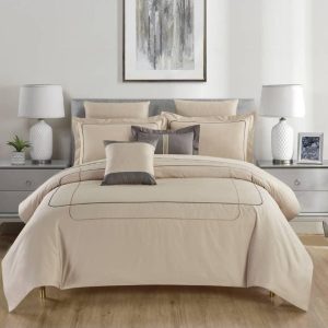 Béžové povlečení na dvoulůžko/prodloužené z bavlny Renforcé s prostěradlem/6dílné 240x220 cm Calm of Lines – Mila Home Luxury