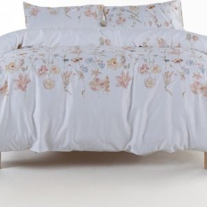 Bílé povlečení na jednolůžko z bavlněného saténu 140x200 cm Ivory Garden Floral – Mila Home Luxury
