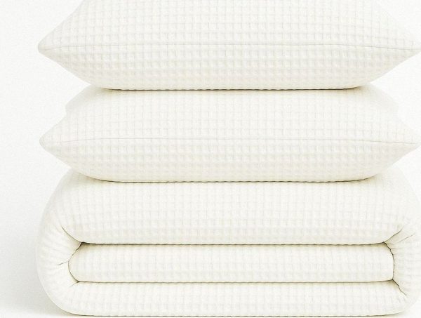 Bílé povlečení na jednolůžko z bavlny Renforcé 140x200 cm Waffle Striped – Mila Home Luxury