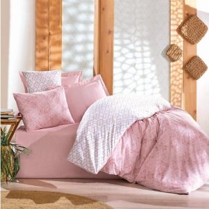Bílé/růžové povlečení na jednolůžko z bavlny Renforcé 140x200 cm Soft Geometry – Mila Home Luxury