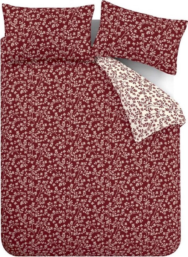 Červené flanelové povlečení na dvoulůžko/prodloužené 230x220 cm Grace Floral Leaf – Catherine Lansfield