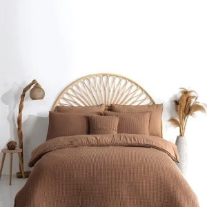 Hnědé povlečení na dvoulůžko/prodloužené z bavlny Renforcé 240x220 cm Waffle Striped – Mila Home Luxury