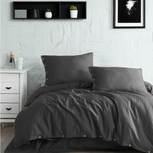 Tmavě šedé povlečení na jednolůžko z bavlny Renforcé 140x200 cm Como Striped – Mila Home Luxury