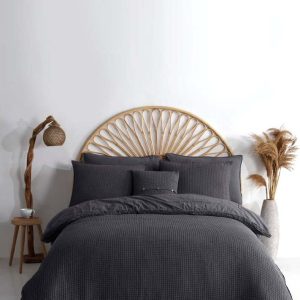 Antracitové povlečení na jednolůžko z bavlny Renforcé 140x200 cm Waffle Striped – Mila Home Luxury