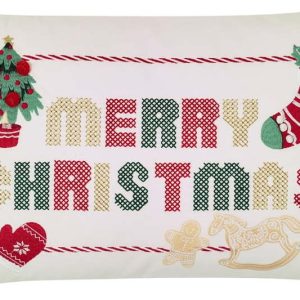 Bavlněný dekorační polštář s vánočním motivem 30x50 cm Merry Christmas Cross Stitch – Catherine Lansfield